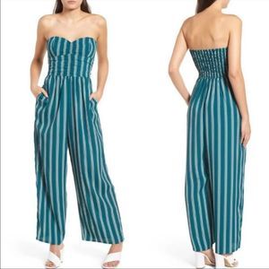 BAND of Gypsies Striped Jumpsuit Teal Size Small